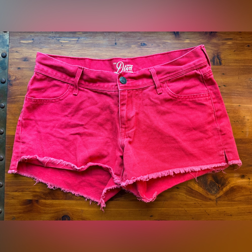 Diva Bright Pink Frayed Hem Denim Shorts